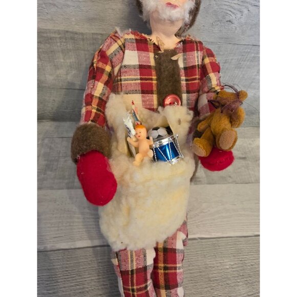 Handmade Vintage Christmas Shepherd Doll Plaid Wool Collectible Folk Art Shelf S - Picture 5 of 7